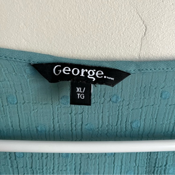 3/$40 Xl George Teal Blouse Sheer with lining raised polka dots - Picture 6 of 8